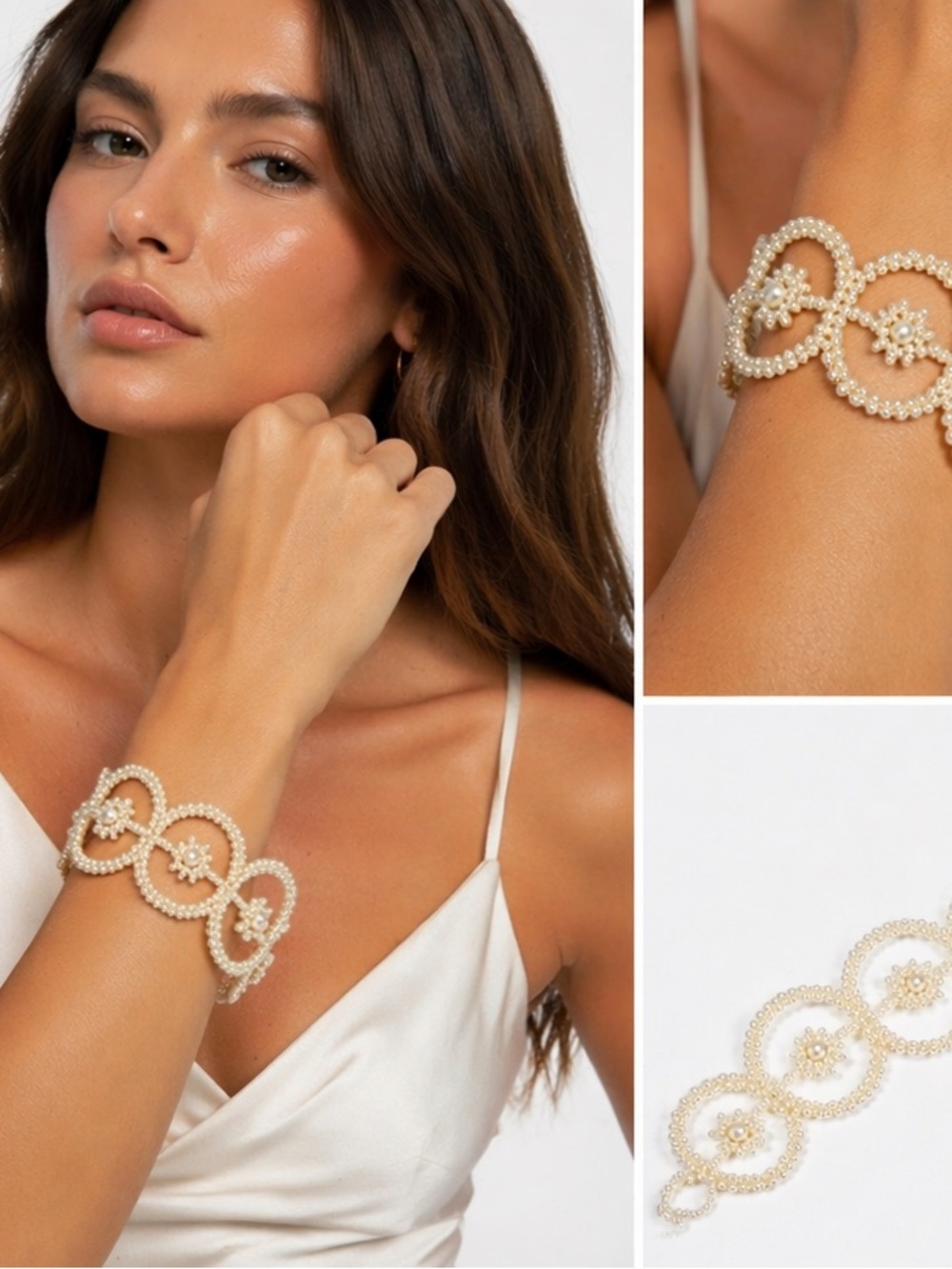 Oversized Pearl Statement Bracelet Floral Loop Luxe Bridal Resort Designer Style